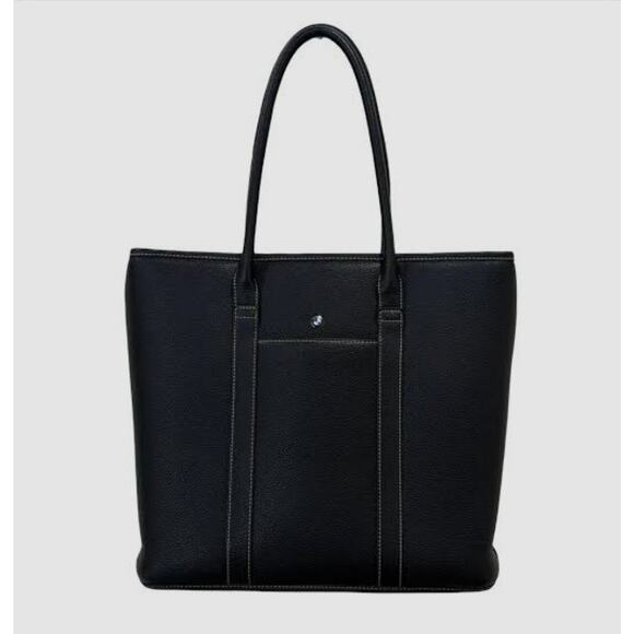 BMW Handbags - BMW Black Pebbled Genuine Leather Tote Bag - Ladies Top Handle Work & Laptop Bag